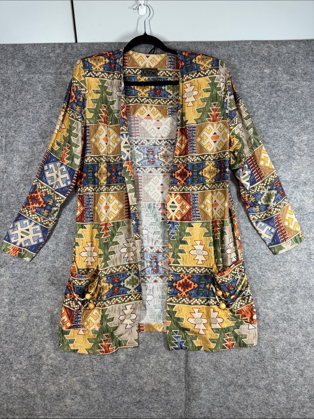 Algo Southwestern Open Cardigan Multicolor Boho Festival Aztec Jacket Country - Picture 2 of 14